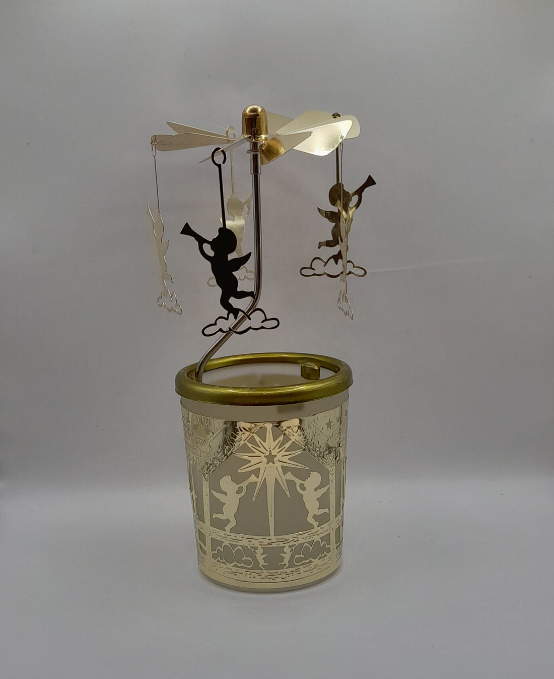 Glas-Karussel-Windlicht, Engel gold