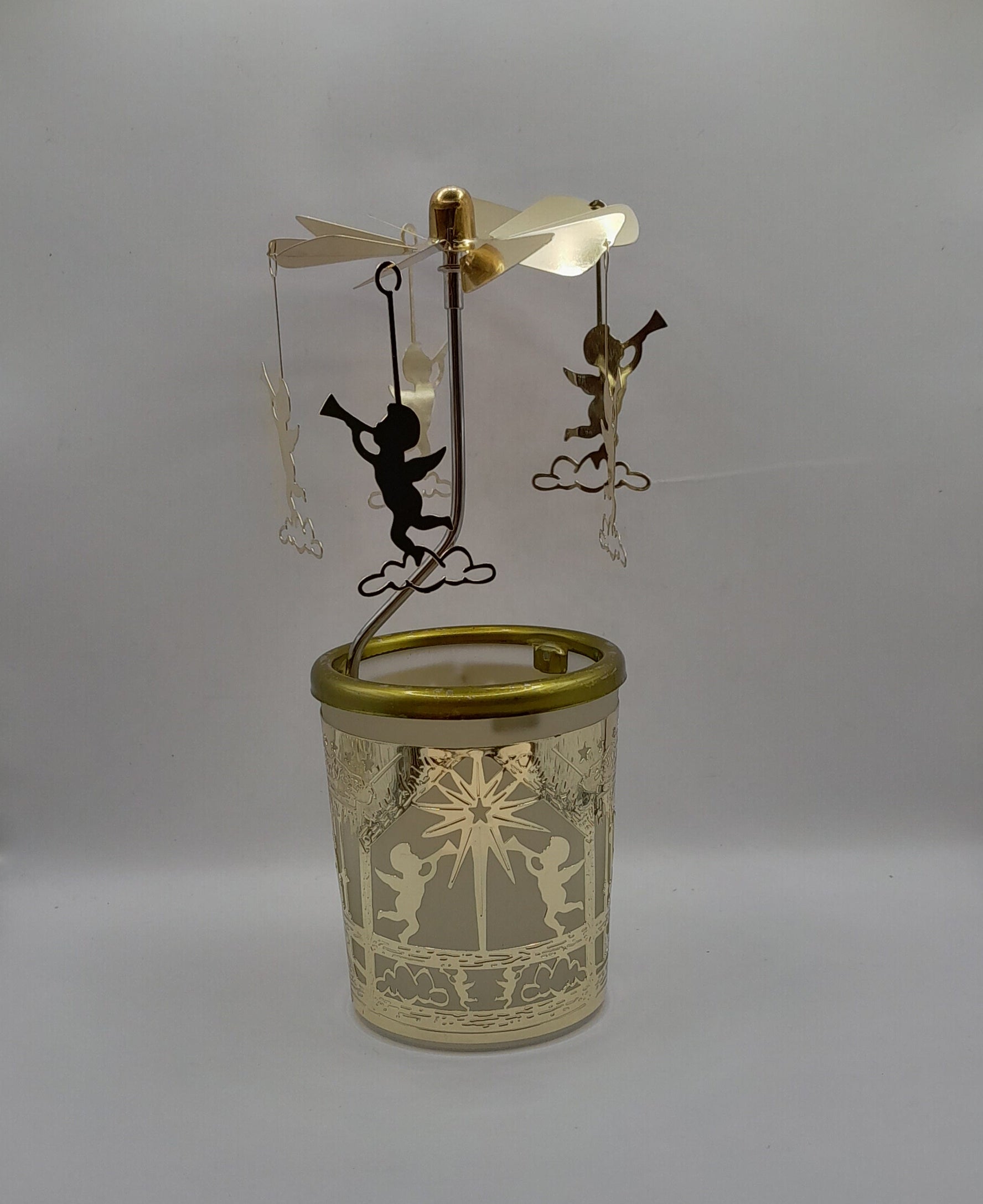 Glas-Karussel-Windlicht, Engel gold