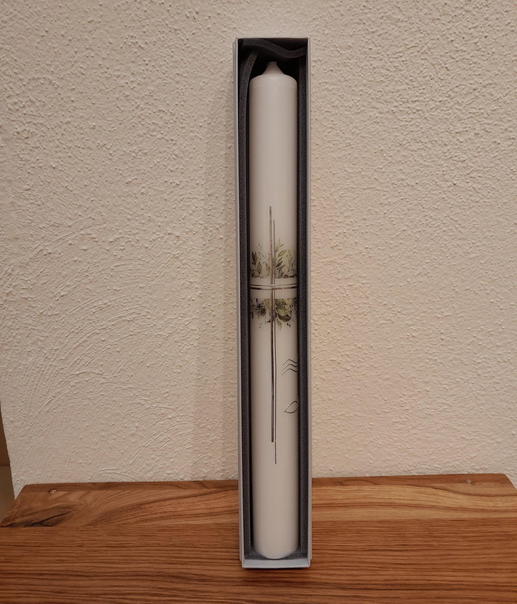 Taufkerze / Kommunionkerze "Kreuz und Blumen"