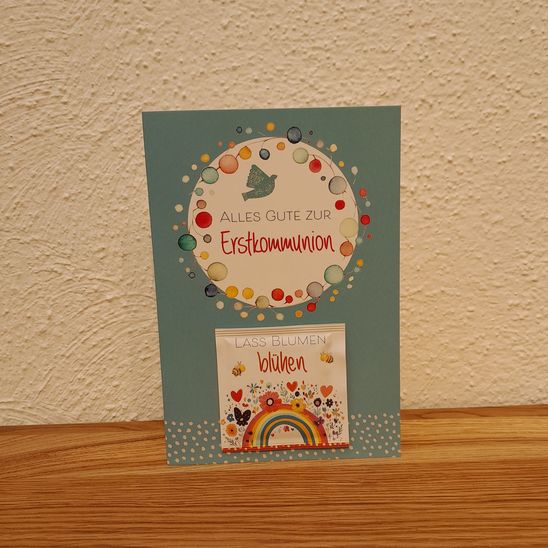 Billet zur Erstkommunion, mit Blumensamen