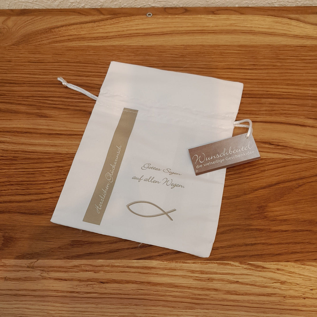 Geschenkbeutel, gold/weiss "Gottes Segen"