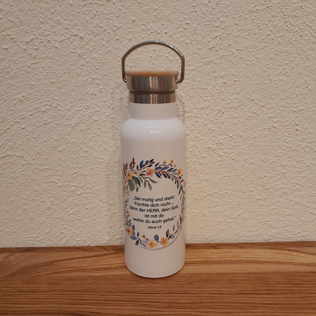 Thermosflasche mit Bambusdeckel 500ml "Blumenkranz"