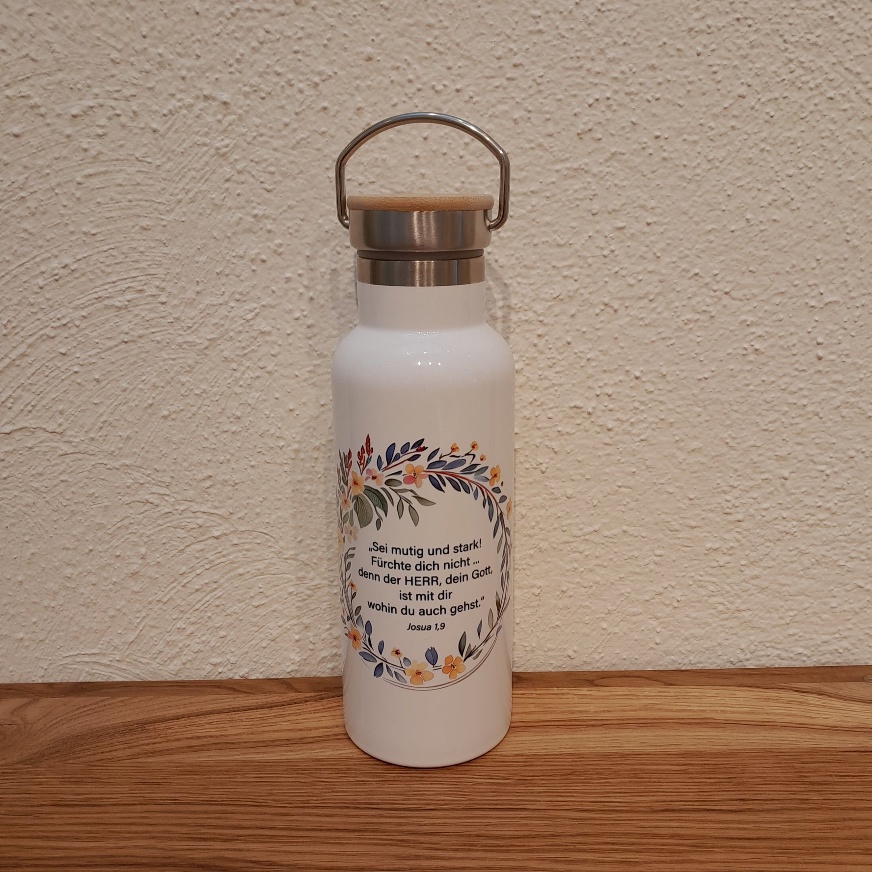 Thermosflasche mit Bambusdeckel 500ml "Blumenkranz"