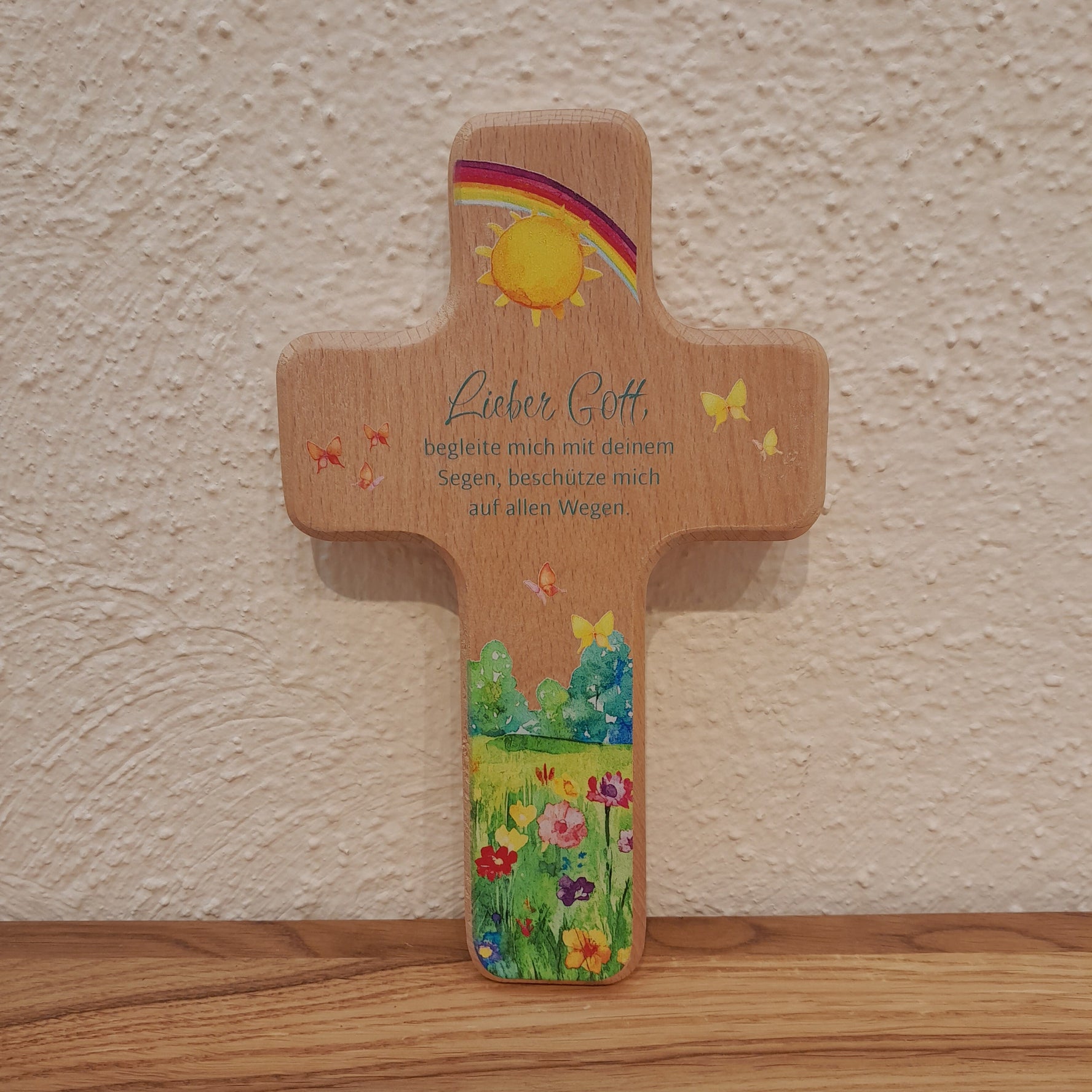 Kinderholzkreuz natur " Lieber Gott begleite mich..."