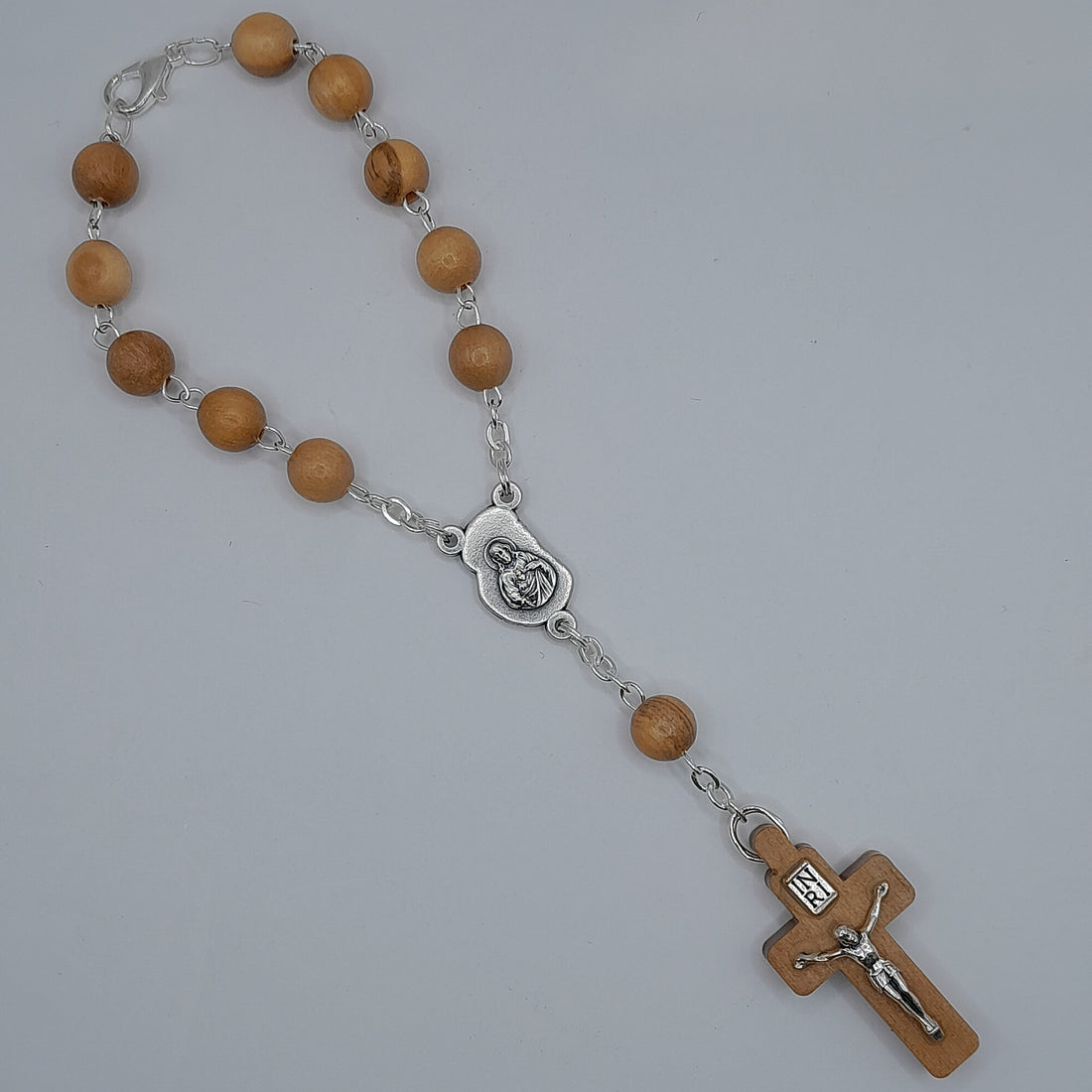 Zehner-Rosenkranz m. Olivenholzperlen