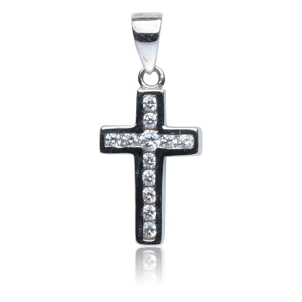 Kettenanhänger Kreuz Weißgold 585 mit Zirkonia