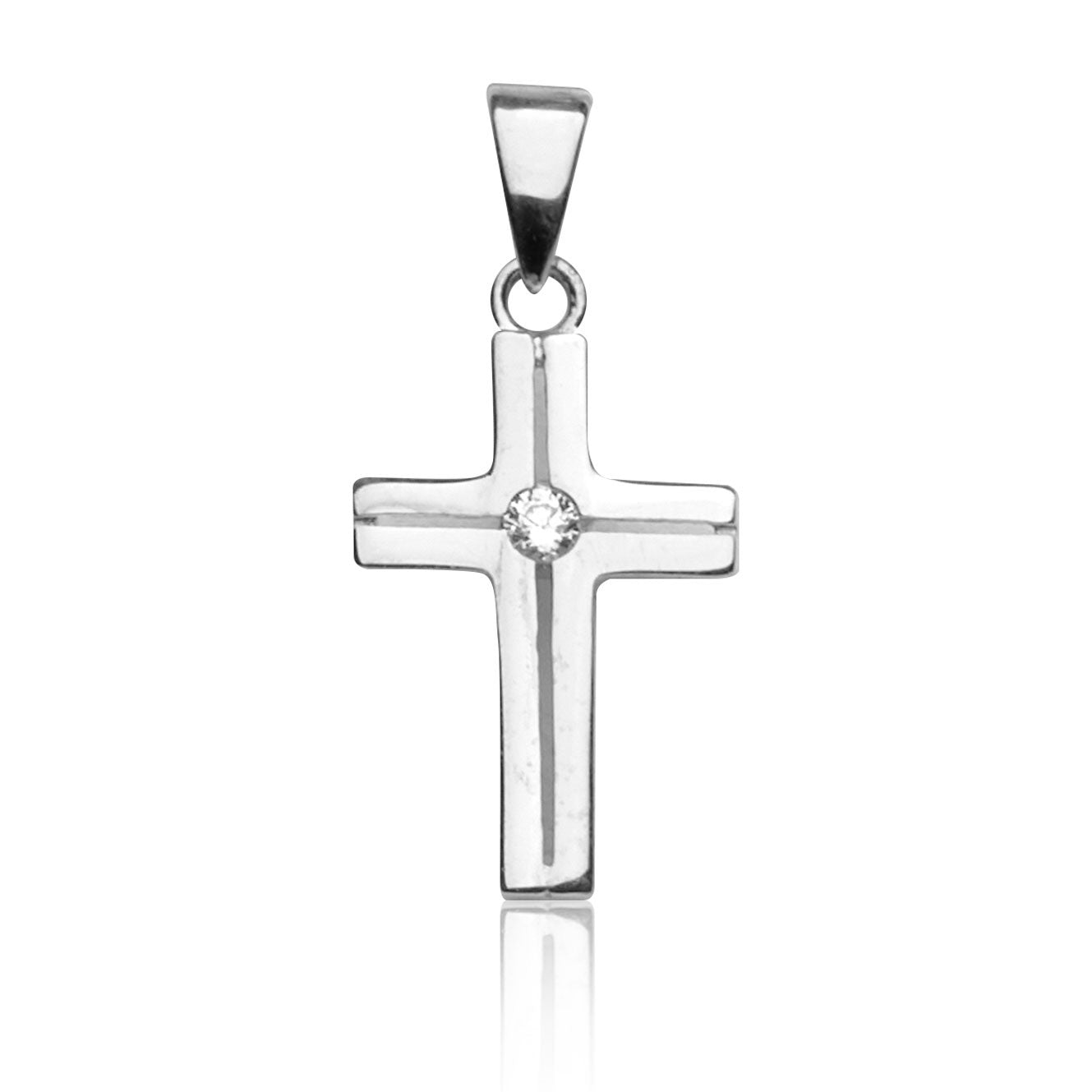 Kettenanhänger Kreuz Weißgold 585 mit Zirkonia