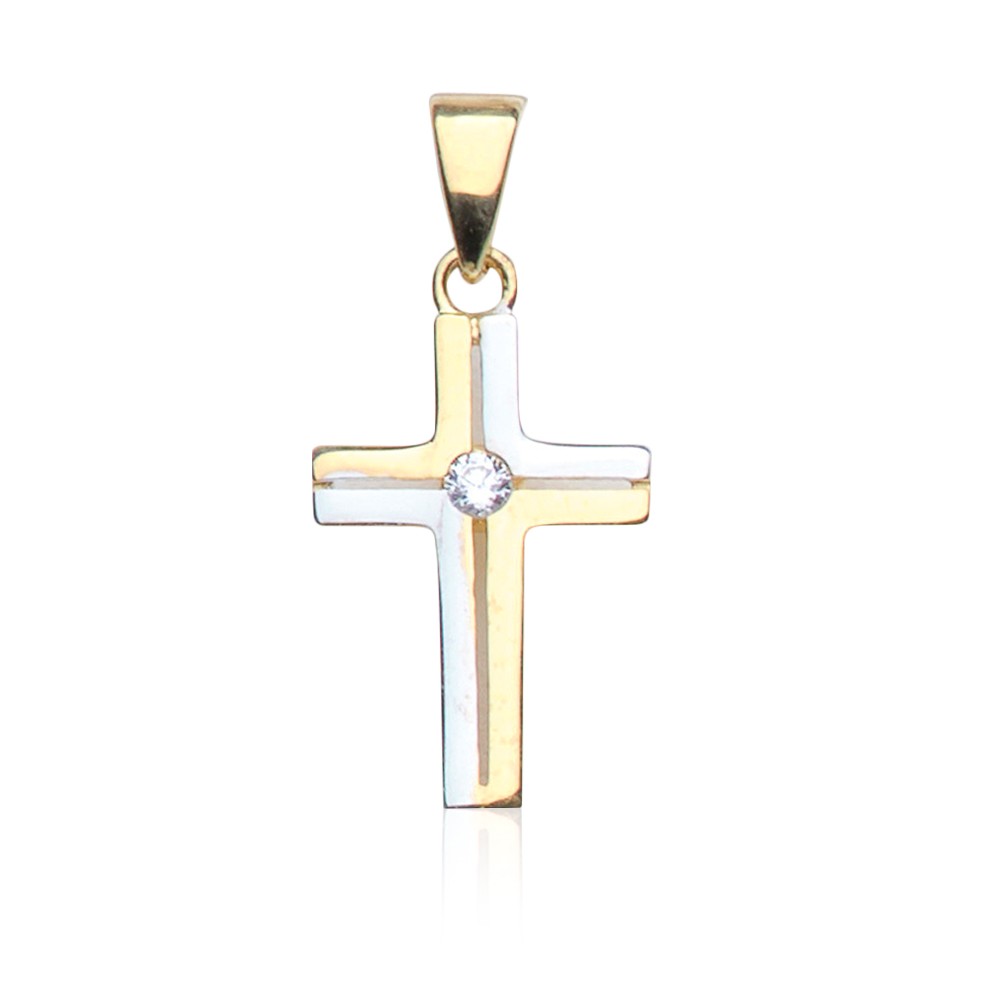 Kettenanhänger Kreuz Gold 585 mit Zirkonia