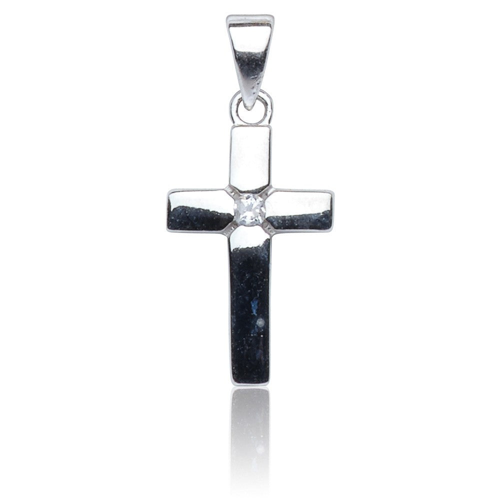 Kettenanhänger Kreuz Weißgold 585 mit Zirkonia