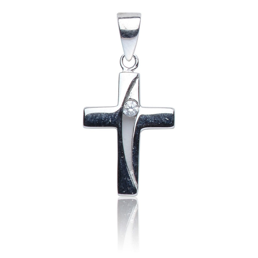 Kettenanhänger Kreuz Weißgold 585 mit Zirkonia