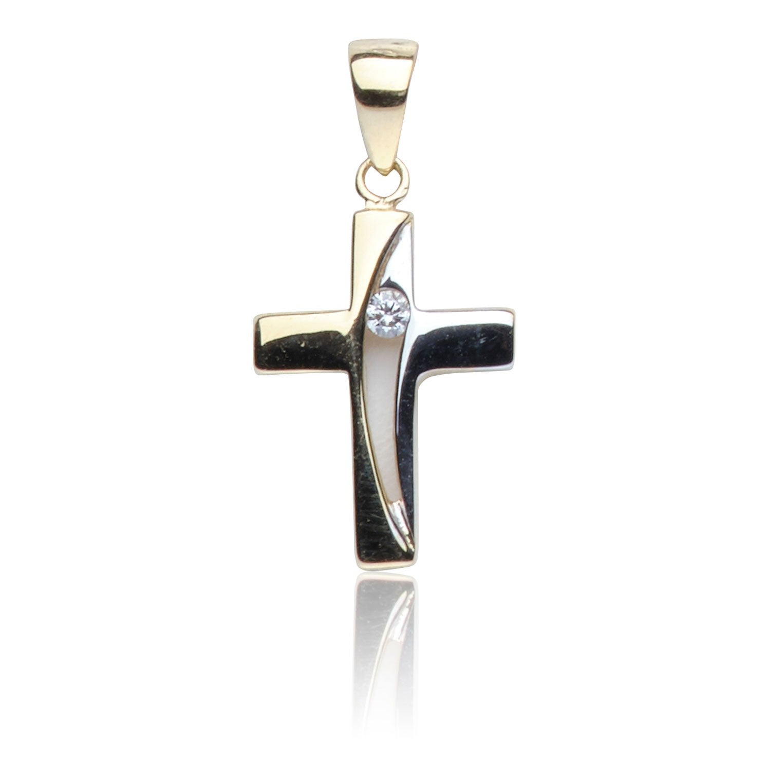 Kettenanhänger Kreuz Gold 585 mit Zirkonia