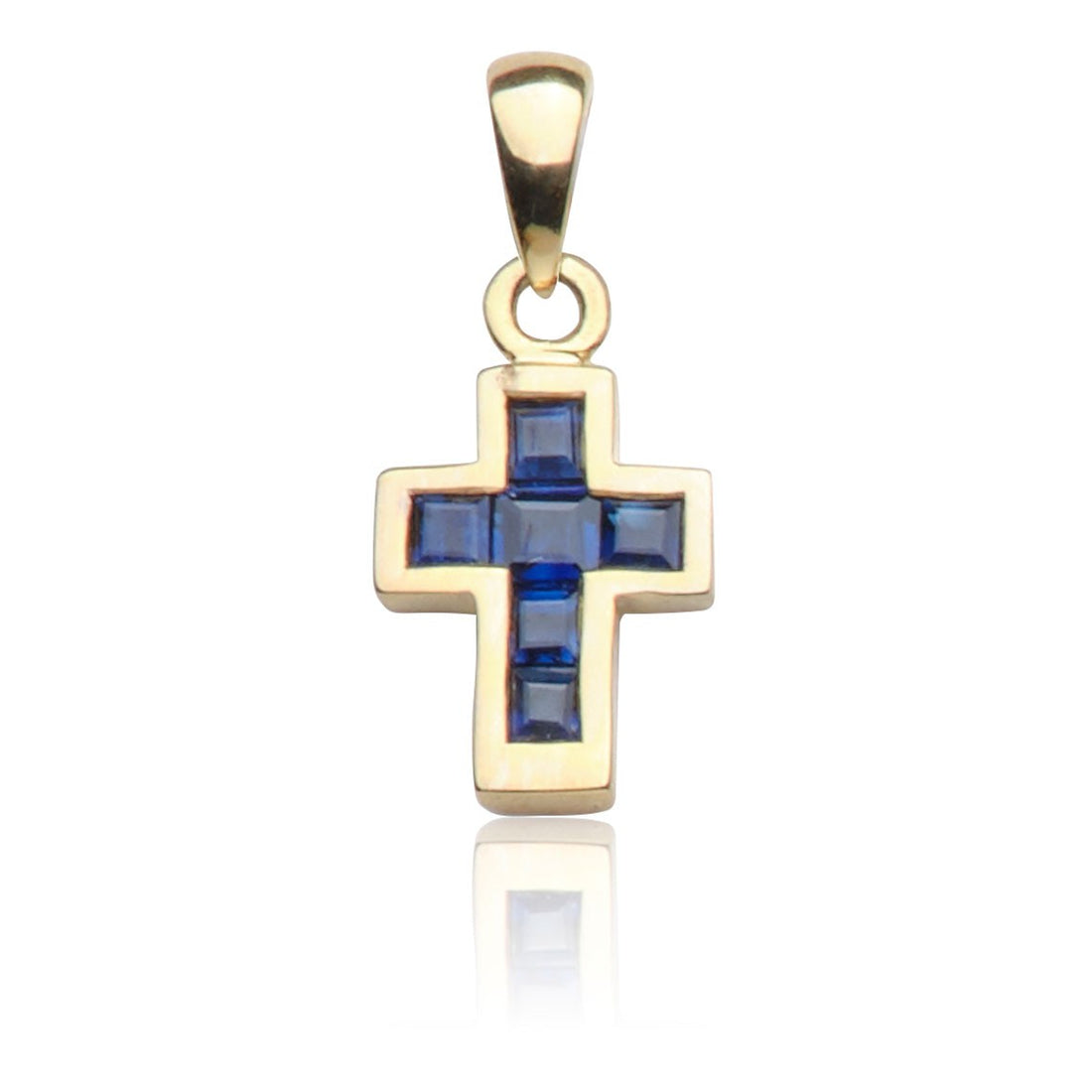Kettenanhänger Kreuz Gold 585 mit blauen Zirkonia