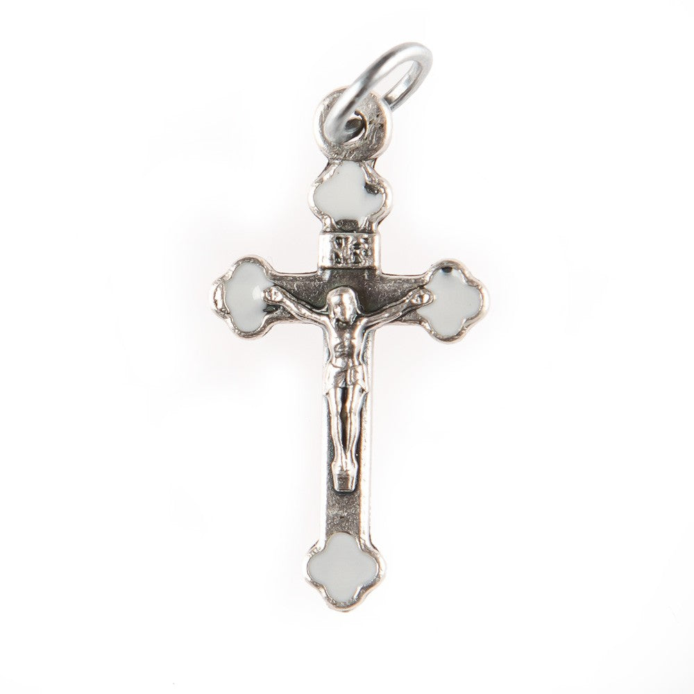 Rosenkranzkreuz Emaille weiß