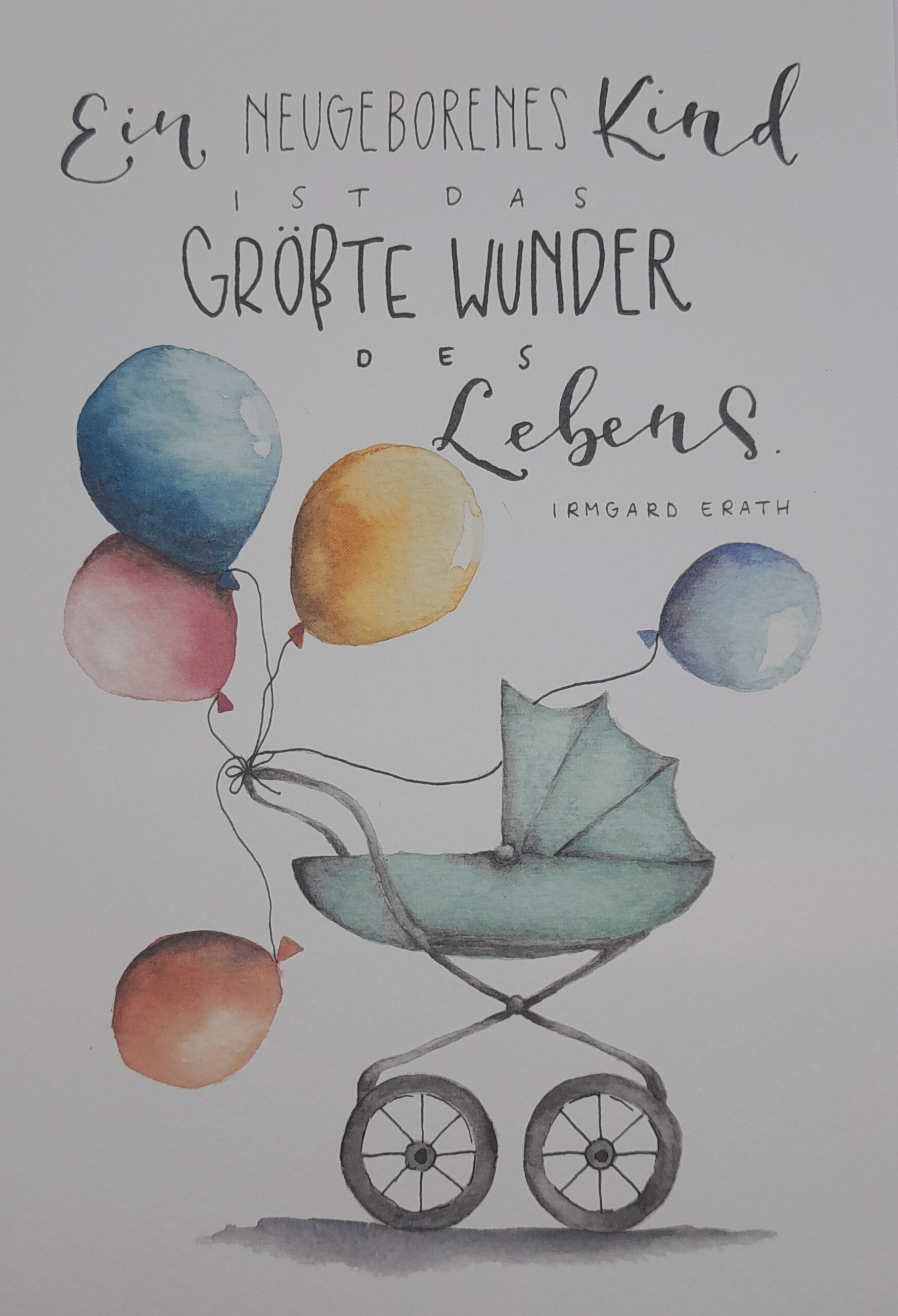 Billet zur Geburt "Kinderwagen und Luftballons"